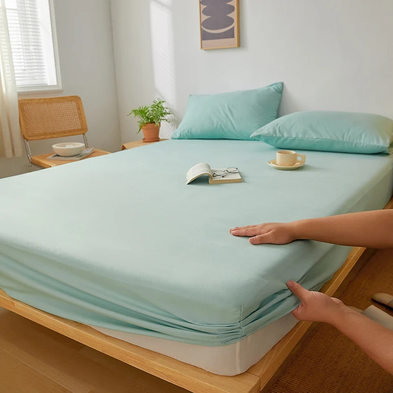 Nordic Bedspreads 100% Cotton Mattress Cover All-around Elastic Band Fitted Bed Sheet for Queen King Double Single Bed Easy Care