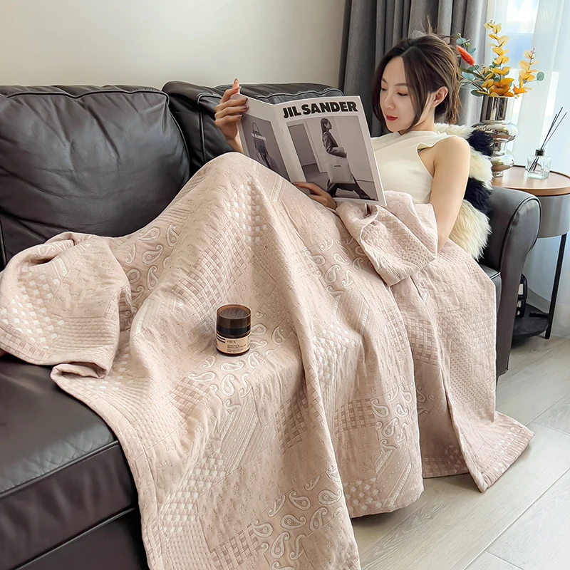 Pure Cotton Throw Blanket Soft Muslin Throws Blankets for Couch, Sofa, Bed Luxury Lightweight Boho Large Summer Blanket Quilt