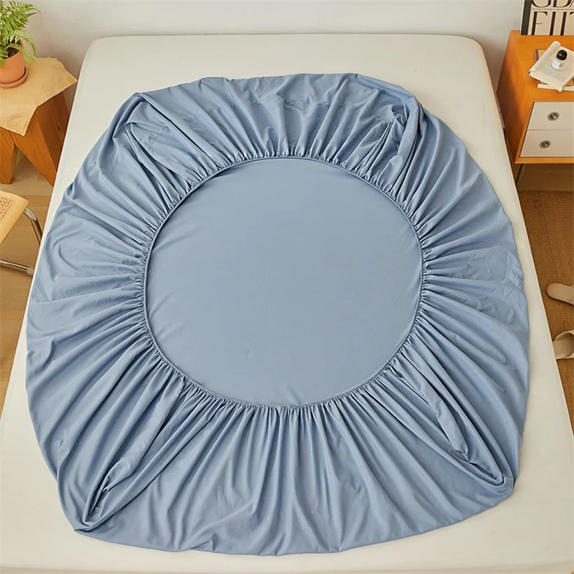 100% Cotton Fitted Bed Sheet with Elastic Band Solid Color Anti-slip Adjustable Mattress Cover for Single Double King Queen Bed