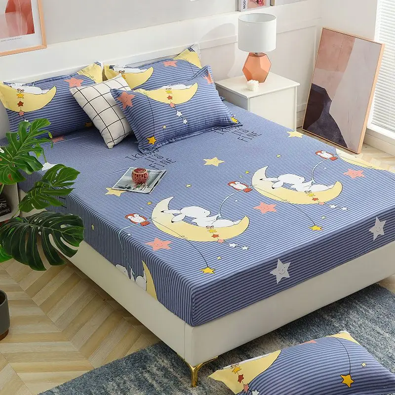 WASART Geometric printed elastic fitted sheet mattress protector cover couple 2 people luxury double bed sheet king size 90/180