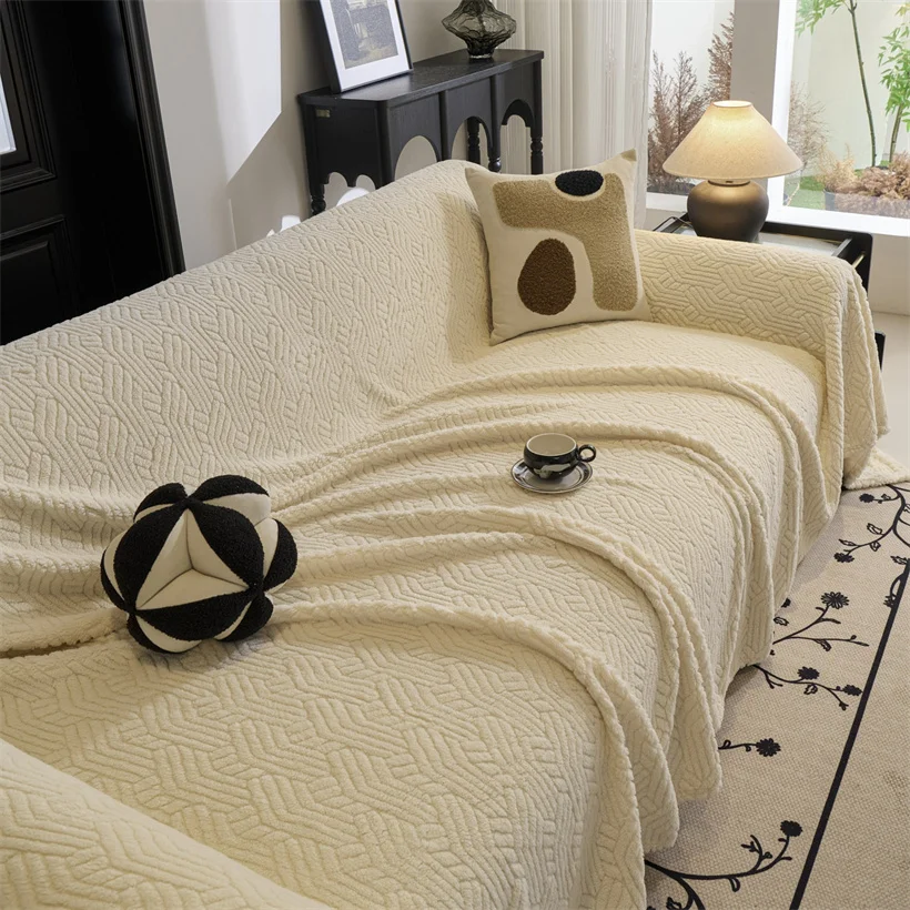 Wave Striped Sofa Cover Thicken Plush Velvet Sofa Towel Covers Ultra Soft Non-slip Couch Slipcovers Sofa Mat for Living Room