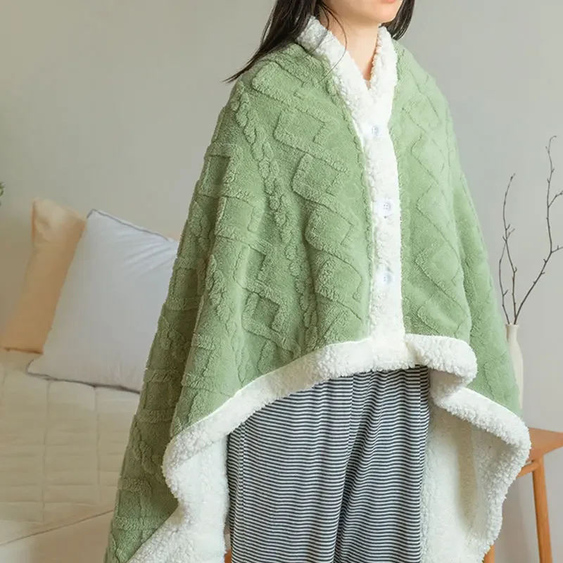 WASART Soft warm coral fleece cape blanket hooded wearable blanket winter fluffy plush outdoor flannel hoodie blanket shawl