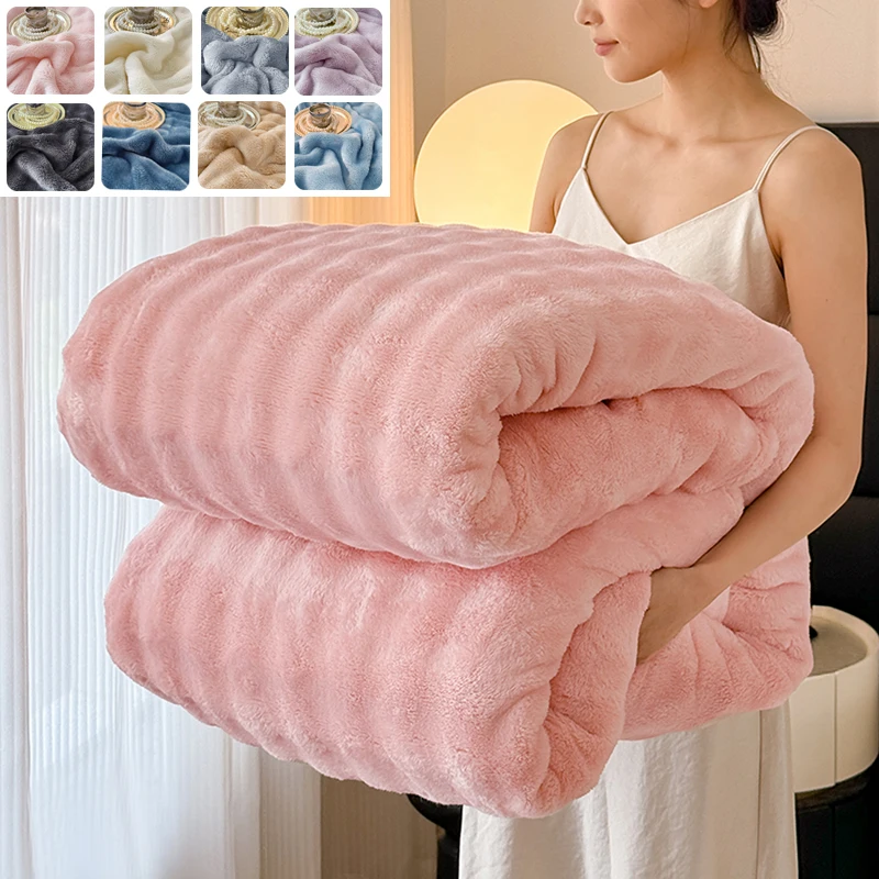 WASART Artificial Rabbit Plush Blanket Fluffy Coral Fleece Sofa Throw Thermal Thick Bed Sheet Warm Autumn Winter Cozy Bed Cover