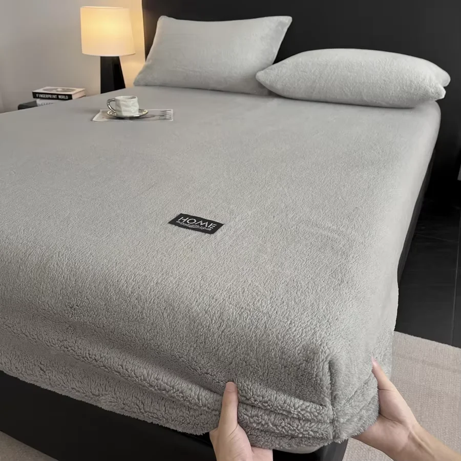 WASART Winter Warm Coral Fleece Fitted Sheet Elastic Mattress Protector Cover Fluffy Plush Couple Bed Linens 150x200 King Size