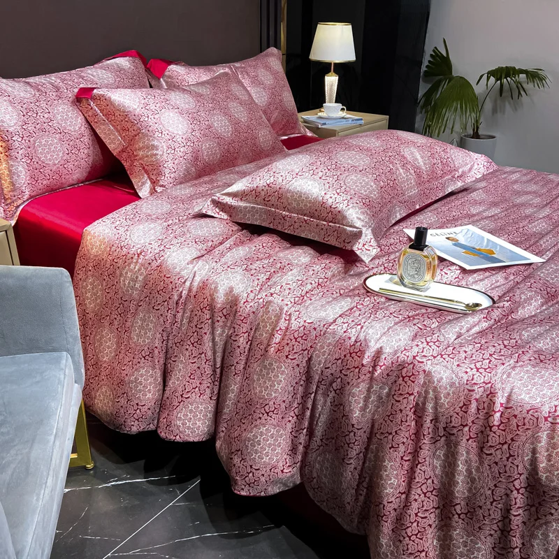 Home Silk Duvet Cover Set with Bed Sheet Pillowcase 4 Piece Natural Silk Bedding Sets Soft Smooth Comforter Covers with Zipper