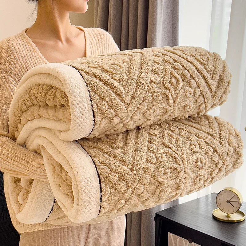 WASART Warm plush jacquard blanket for beds autumn winter fluffy coral fleece sofa throw blanket extra large thicken bed sheet