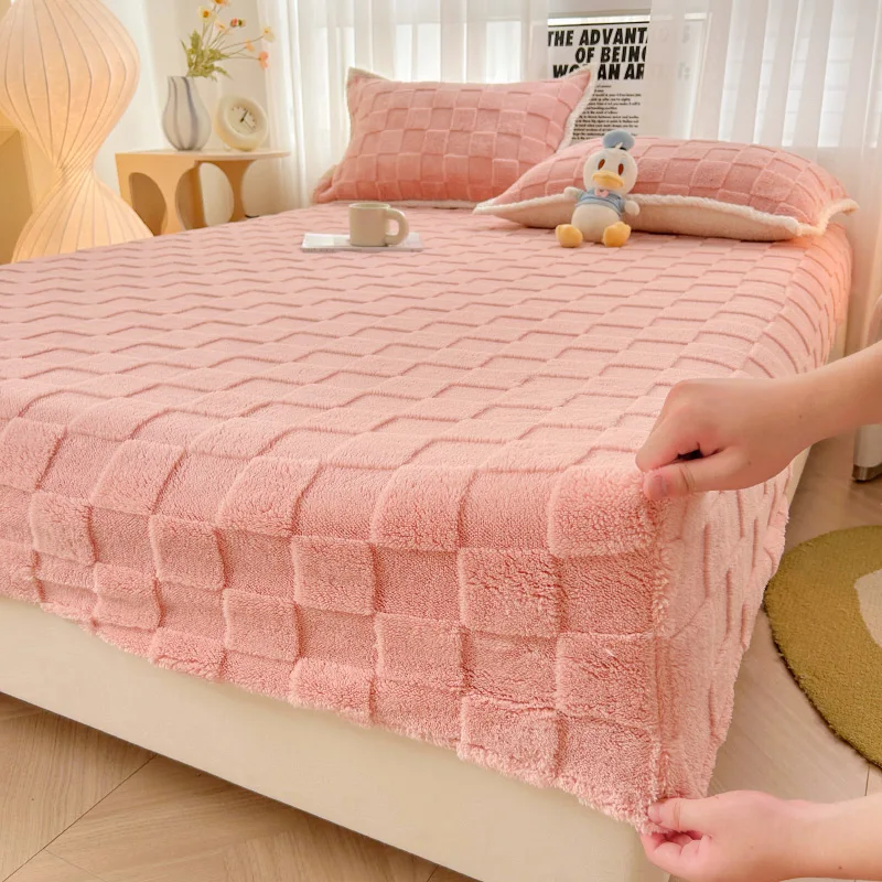 Winter Warm Fitted Bed Sheet Taff Velvet Fleece Bed Linen Single/Double/King/Queen Size Plush Mattress Cover Thick Bed Cover