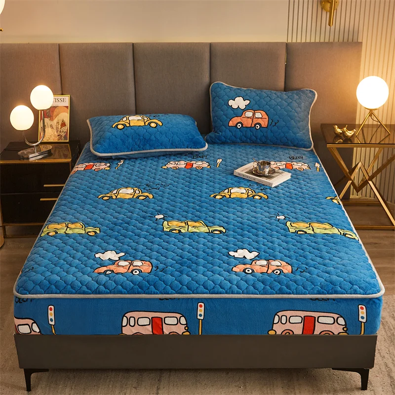 WASART Winter warm coral fleece mattress protector cover king size 2 people double bed elastic fitted sheet style protection pad