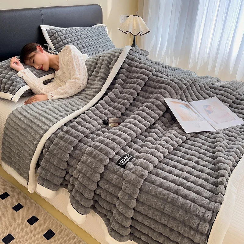 WASART Autumn winter warm coral fleece blankets for bed thicken plaid flannel blanket fluffy quilt warmth bed sheet extra large