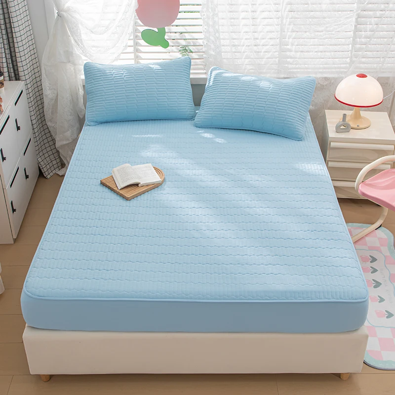 Quilted Thicken Bed Fitted Sheet Lemon Cotton Pad Protector Soft Durable Mattress Cover Bedding Without Pillowcase 140/160x200cm