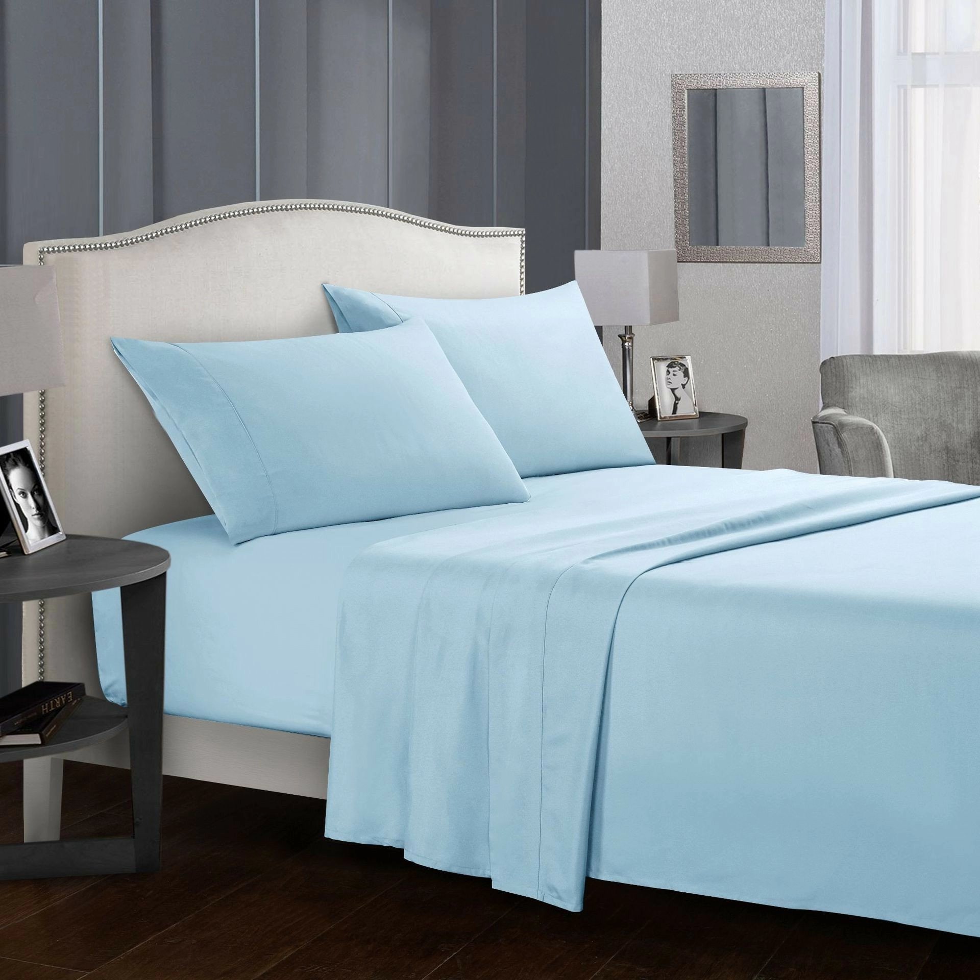 Battilo Bed Sheet Set Solid Luxury Super Soft Comfortable 4-Piece Bedding Set with Pillows Case For Twin/Full/Queen/King