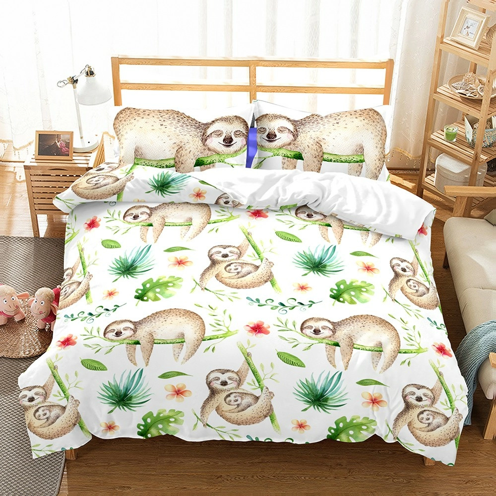 Printed Sloth Home Comforter Cover Bedding Sets Panda 140x200 cm Microfiber Duver Cover with Pillowcases Ropa De Cama