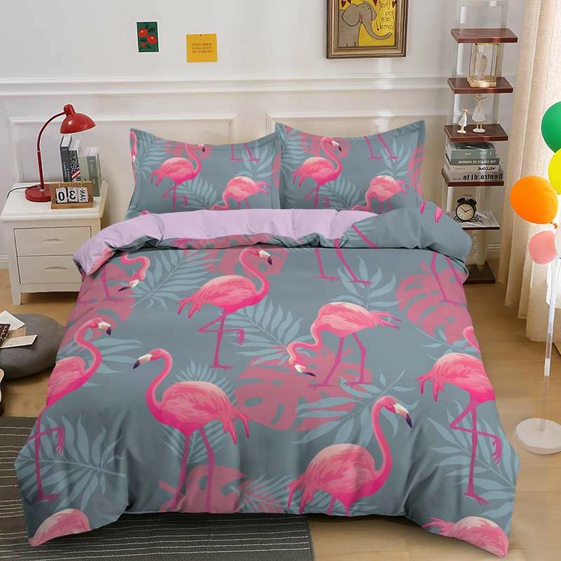 3D Flamingo Printed Duvet Cover Set Quilt Bedding