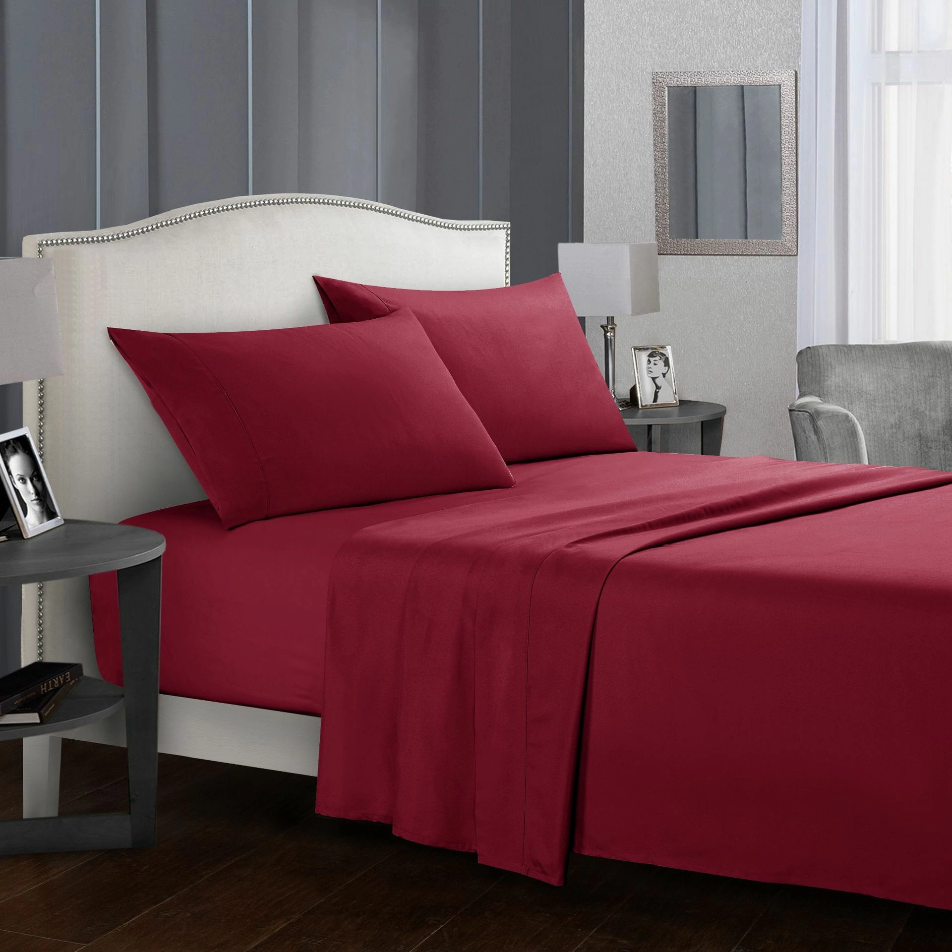 Battilo Bed Sheet Set Solid Luxury Super Soft Comfortable 4-Piece Bedding Set with Pillows Case For Twin/Full/Queen/King